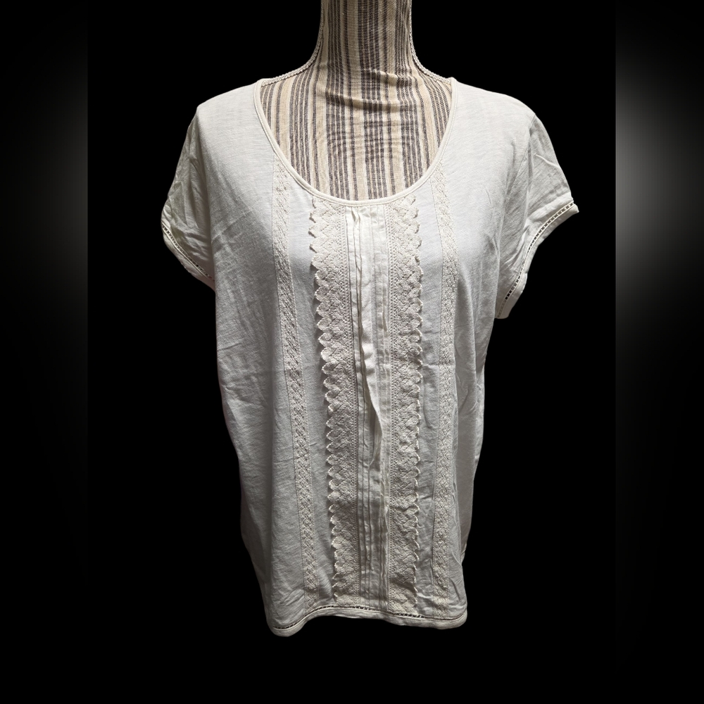 Garnet Hill White Lace Accent Blouse